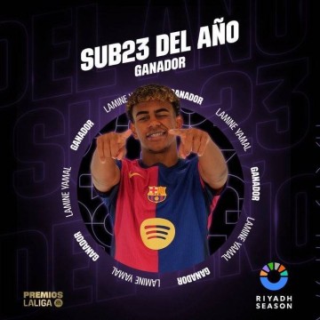 违约金10亿欧&身价1.8亿!官方:17岁亚马尔当选西甲赛季最佳U23