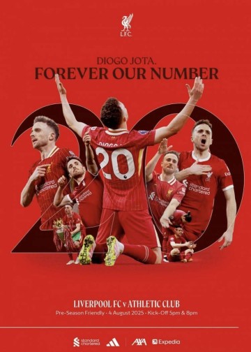 利物浦官方:在与毕巴比赛日特刊的封面上,特别地向若塔致敬